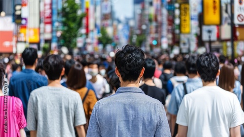 Crowded urban street scene, people walking, vibrant city, Japan