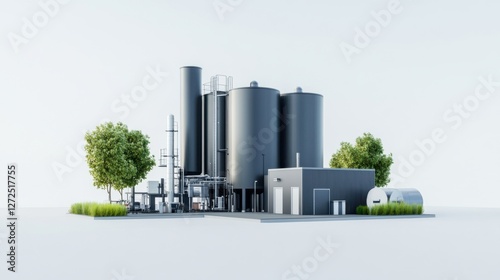 Industrial Storage Facility Surrounded by Green Trees and Clear Sky in Modern Design for Commercial Use