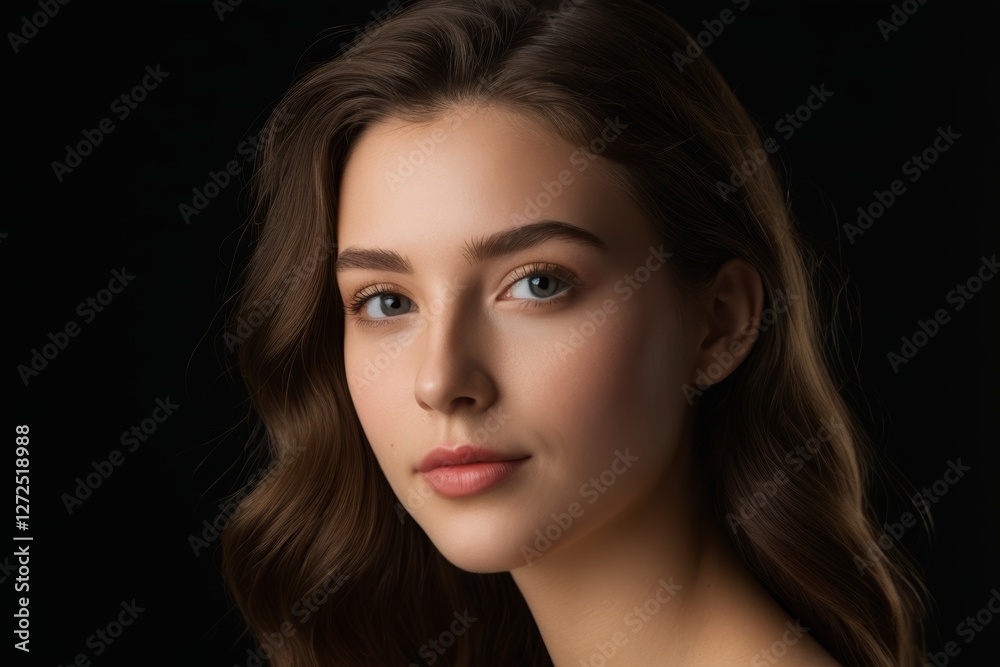 Fototapeta premium arafed woman with long brown hair and blue eyes posing for a picture