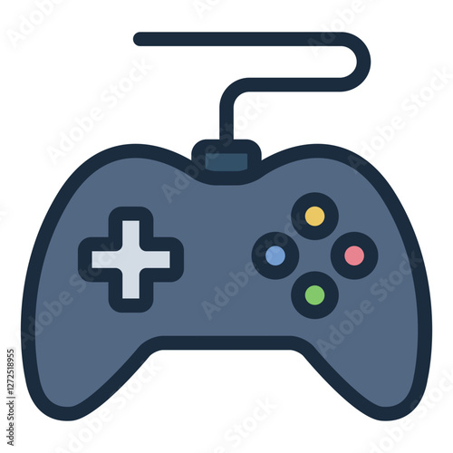 Game controller filled line icon representing gaming, entertainment, and player controls