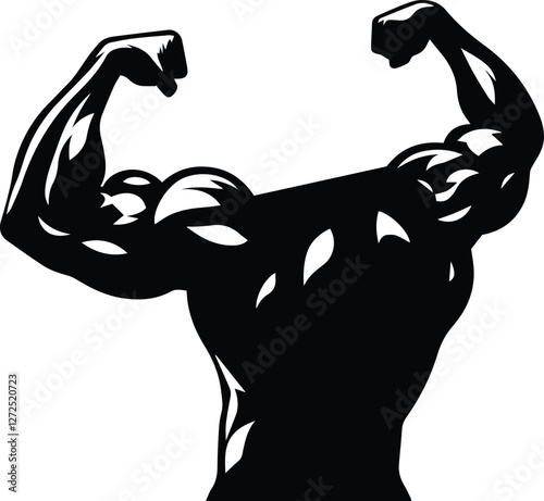 Arms Biceps Gym Bodybuilder silhouette, Muscular bodybuilder biceps vector silhouette on isolated white background. 