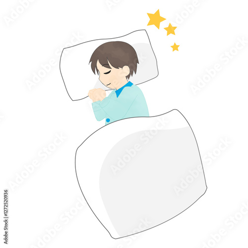 布団で眠っている男性のイラスト