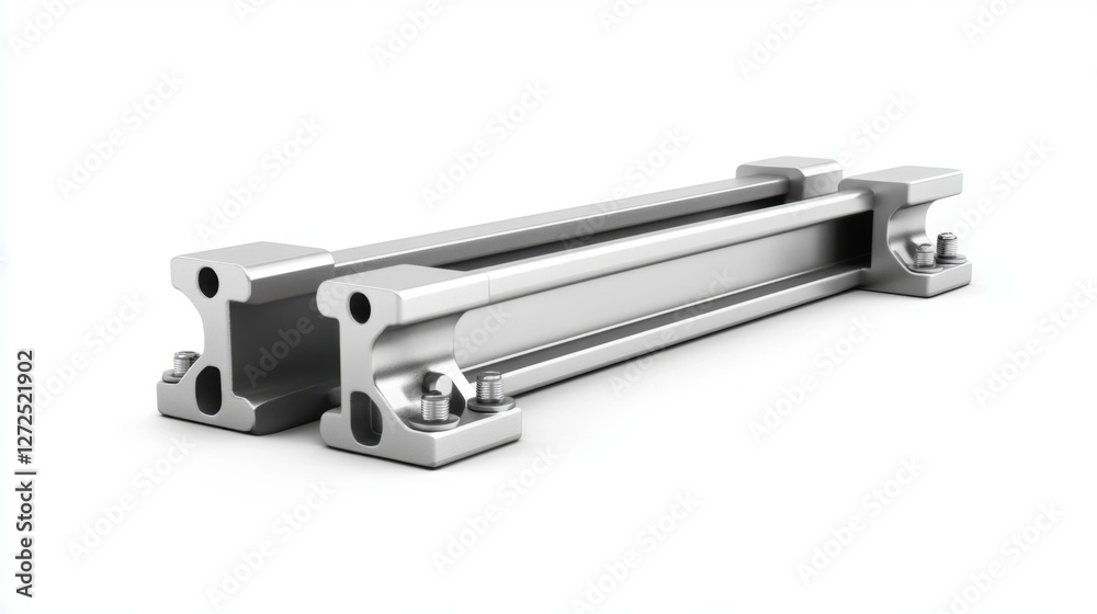 Modern Silver Metal Rail with Support Brackets for Industrial Applications and Engineering Projects Modern Silver Metal Rail with Support Brackets for Industrial Applications and Engineering Projects