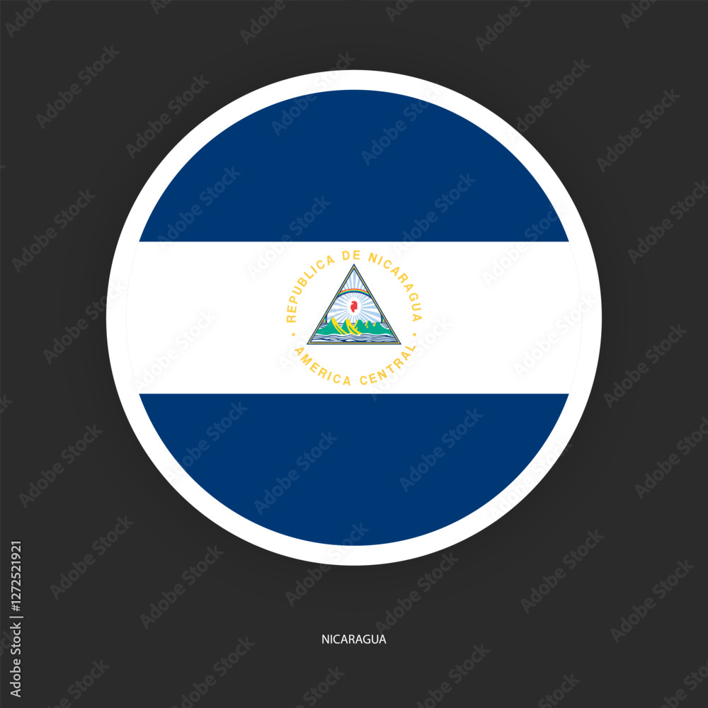 Nicaragua circle flag icon with shadow on dark background. Nicaragua button icon with white border isolated dark grey background
Nicaragua circle flag icon with shadow on dark background. Nicaragua button icon with white border isolated dark grey background