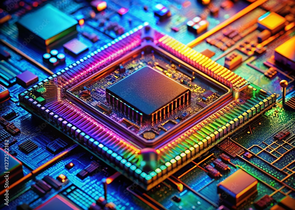 Obraz premium Next-Gen AI Microprocessor: Macro Close-up of Advanced Energy-Efficient Computer Chip Technology