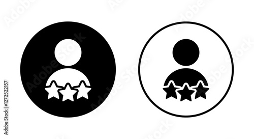 Person rating icon on black circle. Worker reputation with three star sign symbol