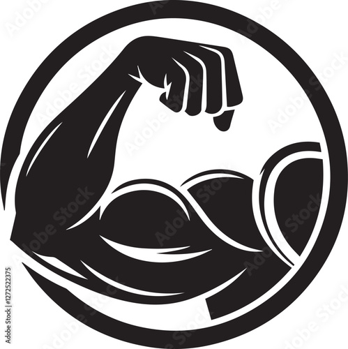 Arms Biceps Gym Bodybuilder silhouette, Muscular bodybuilder biceps vector silhouette on isolated white background. 