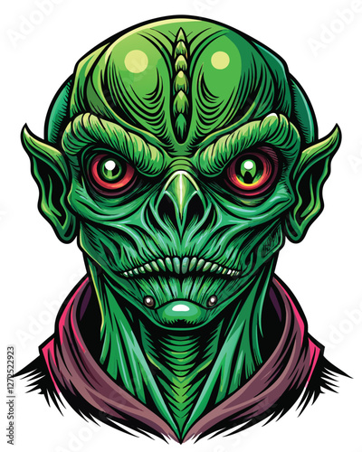 Render a highly detailed alien head, showcasing immense black eyes, intricate cranial features, and a subtly textured skin.  Focus on realistic anatomical detail.