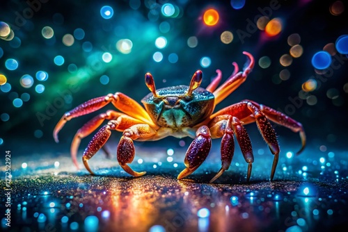 Night Boxing Crab Dance - Illuminated Shell, Claws, Motion Blur photo