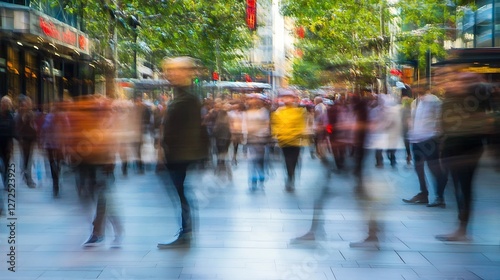 Wallpaper Mural Dynamic motion blur of busy urban crowd walking through a metropolitan area on a vibrant street : Generative AI Torontodigital.ca