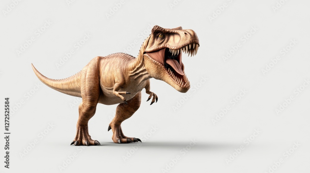 Fototapeta premium Realistic Tyrannosaurus Rex Dinosaur Model on Neutral Background Ideal for Education and Entertainment Purposes
