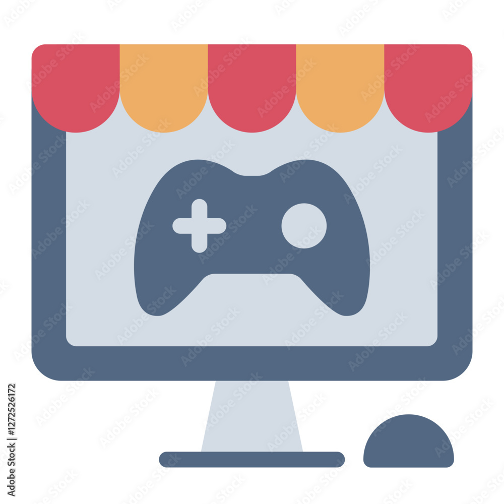 Digital game store flat icon representing gaming marketplace, economy, and online purchases Digital game store flat icon representing gaming marketplace, economy, and online purchases