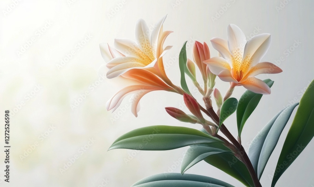 Fototapeta premium Delicate flowers bloom gracefully against a soft, blurred background, evoking tranquility and beauty