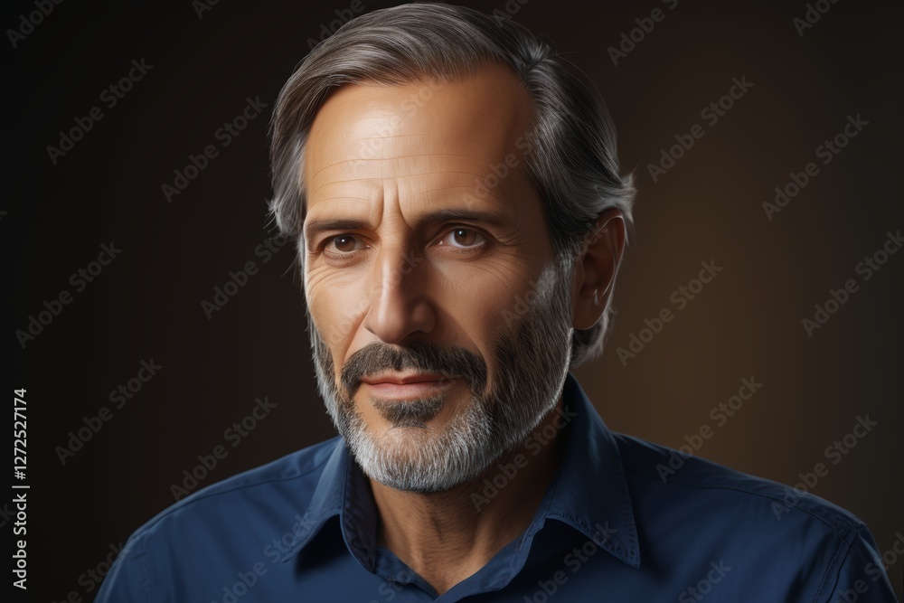 arafed man with a beard and a blue shirt looking at the camera arafed man with a beard and a blue shirt looking at the camera