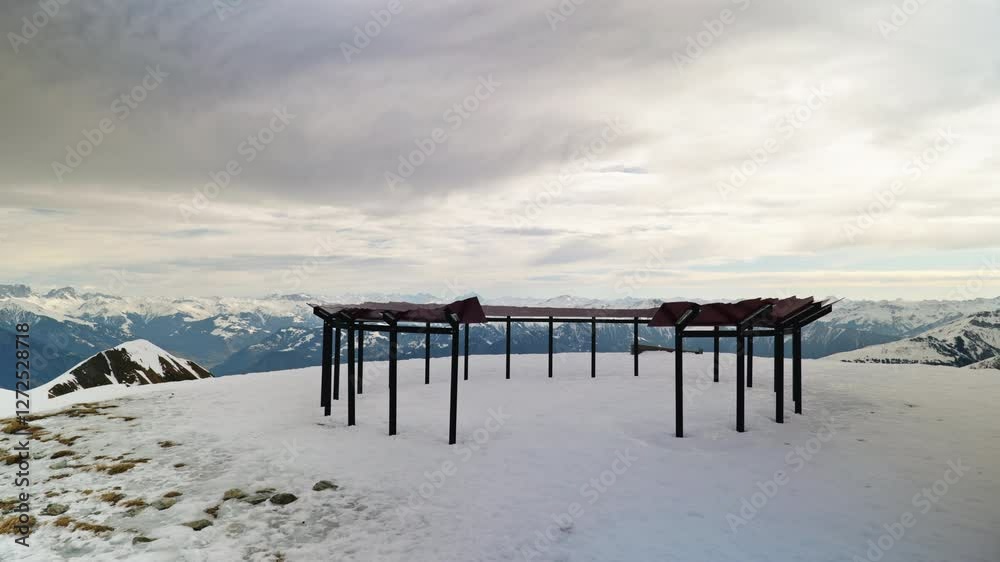 Viewpoint on the winter hiking trail in the Pizol ski area in Switzerland. Viewpoint on the winter hiking trail in the Pizol ski area in Switzerland.