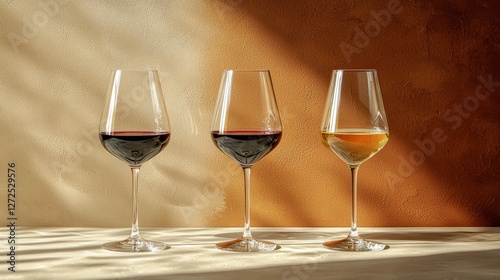 Three Elegant Wine Glasses Showcasing Red and White Varietals Together