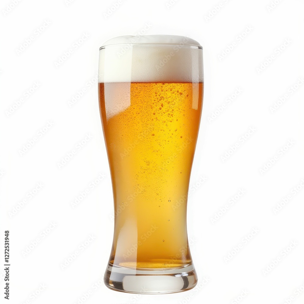 Refreshing Lager Beer with Frothy Head Brewed Drink in Glassware Against Plain Background View Refreshing Lager Beer with Frothy Head Brewed Drink in Glassware Against Plain Background View