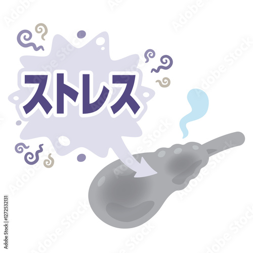 ストレスを受けて元気がなくなる胆嚢のイラスト