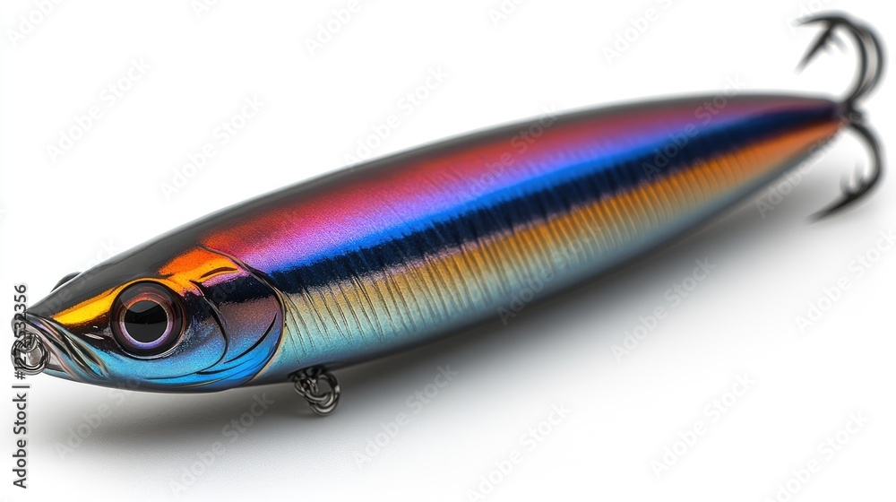 Iridescent fishing lure, studio shot, white background, angling Iridescent fishing lure, studio shot, white background, angling
