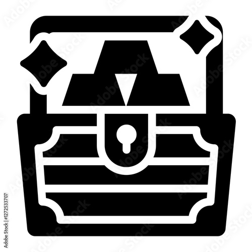 Treasure chest with gems glyph icon representing wealth, gaming rewards, and adventure