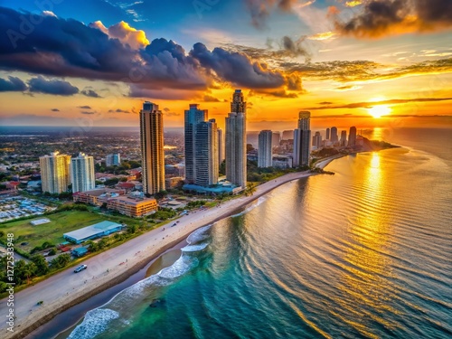 Panama City Beach Florida Coastal Skyline Dusk Drone Aerial Photography