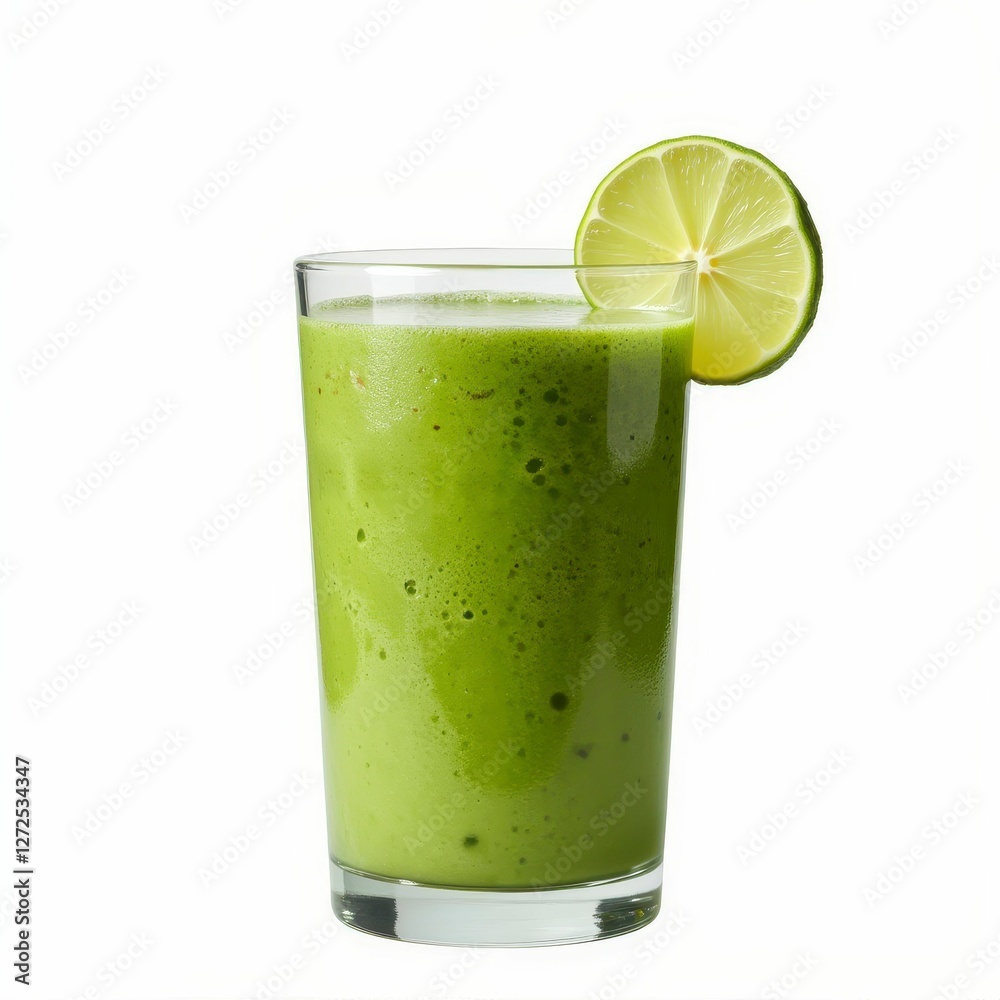 Vibrant Green Smoothie in a Glass with Lime Slice Refreshment and Healthy Lifestyle Display Vibrant Green Smoothie in a Glass with Lime Slice Refreshment and Healthy Lifestyle Display