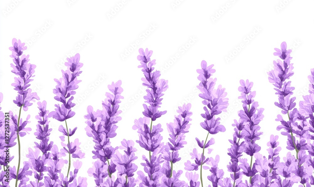 Obraz premium Vibrant lavender flowers blooming in a serene garden setting with a clear white background (1)