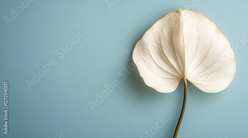 Delicate White Leaf against Soft Blue Background Perfect for Minimalist Aesthetic : Generative AI