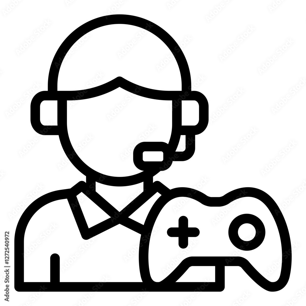 Gamer profession avatar outline icon representing players, gaming identity, and gaming profession Gamer profession avatar outline icon representing players, gaming identity, and gaming profession