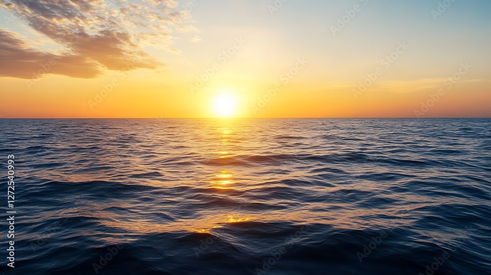 Obraz premium Stunning Ocean Sunset with Warm Colors Over Calm Sea Water Reflecting Light : Generative AI