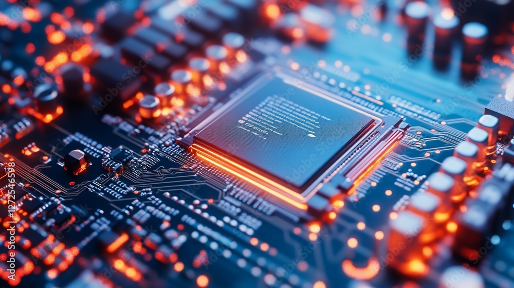 Close-up of a Microchip on a Circuit Board: High-Tech Innovation Close-up of a Microchip on a Circuit Board: High-Tech Innovation