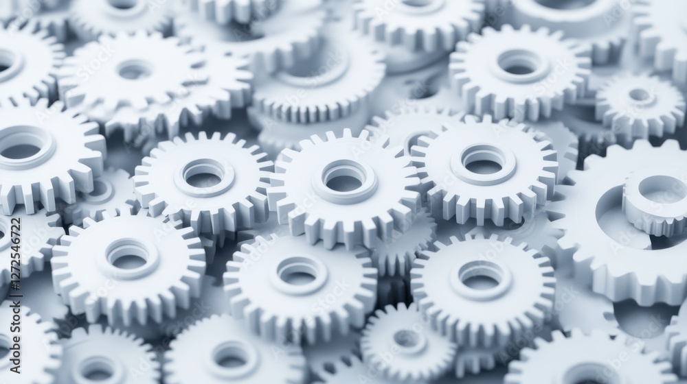 Close-Up View of White Plastic Gears and Cogs on a Blue Background for Engineering and Design Concepts Close-Up View of White Plastic Gears and Cogs on a Blue Background for Engineering and Design Concepts
