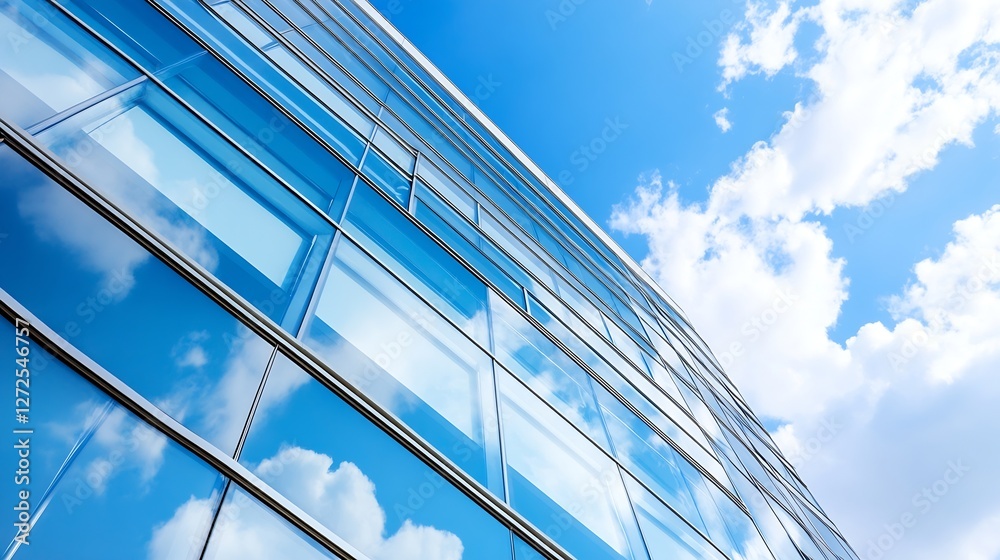 Obraz premium Modern Glass Building Against a Bright Sky Featuring Reflections of Clouds : Generative AI