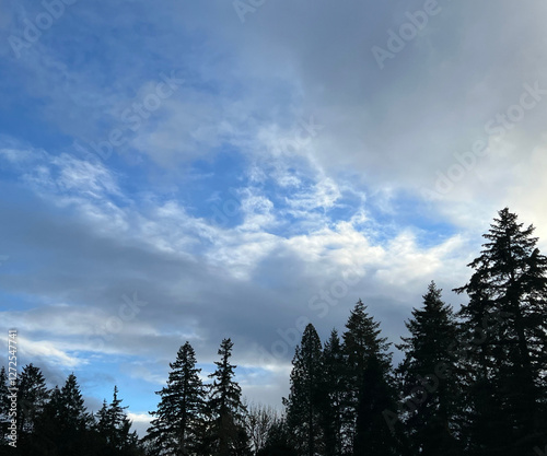 blue sky with clouds and rainbow