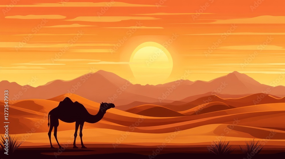 Camel Silhouette at Sunset in the Desert Camel Silhouette at Sunset in the Desert