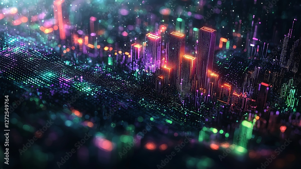 Fototapeta premium Futuristic city lightscape, digital rendering, technology background, abstract art, website design