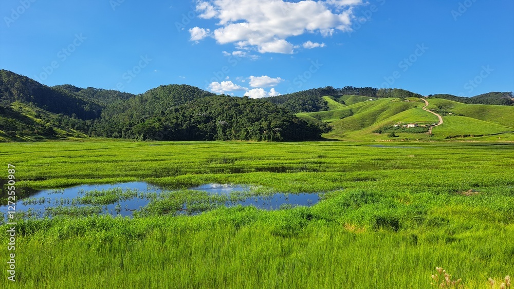 Um paisagem em um dia ensolarado na represa do rio paraitinga, em salesópolis, estado de São Paulo, Brasil. Um paisagem em um dia ensolarado na represa do rio paraitinga, em salesópolis, estado de São Paulo, Brasil.