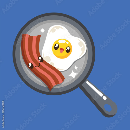 Cute bacon and egg kawaii cartoon illustration