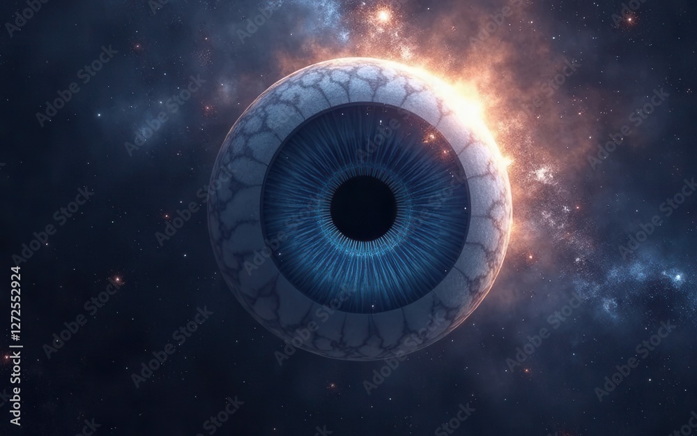 Surreal Eye in Space with Cosmic Explosion and Starry Background Surreal Eye in Space with Cosmic Explosion and Starry Background