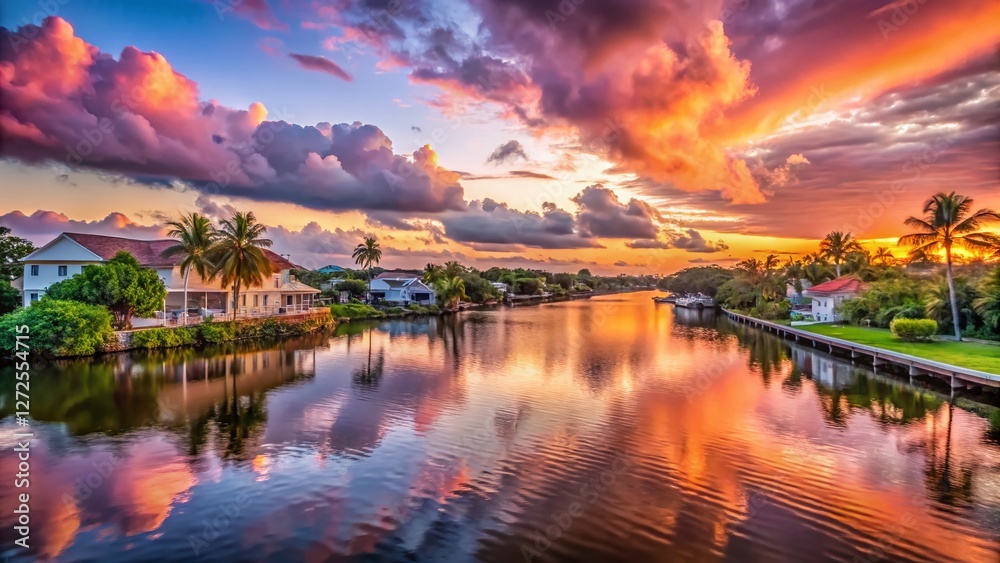 Fototapeta premium Pink Sunrise over Saint Sebastian River, Little Hollywood, Florida