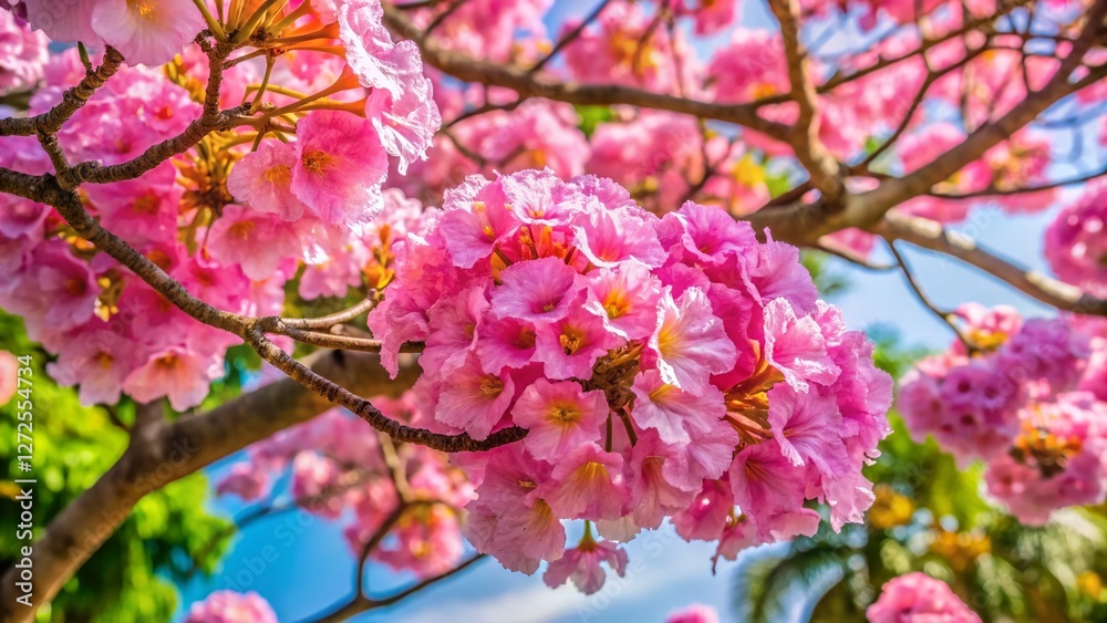 Pink Trumpet Tree Blossoms - Vibrant Pink Flowers in Selective Focus Pink Trumpet Tree Blossoms - Vibrant Pink Flowers in Selective Focus