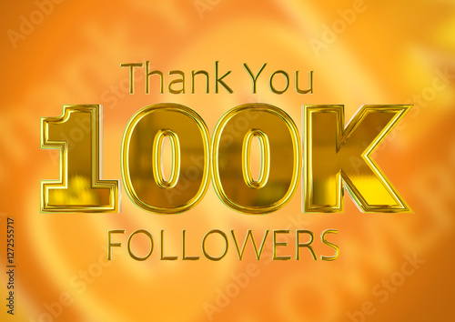 100k followers lettering Golden celebration social media poster. Thank you one hundred thousand subscribers
