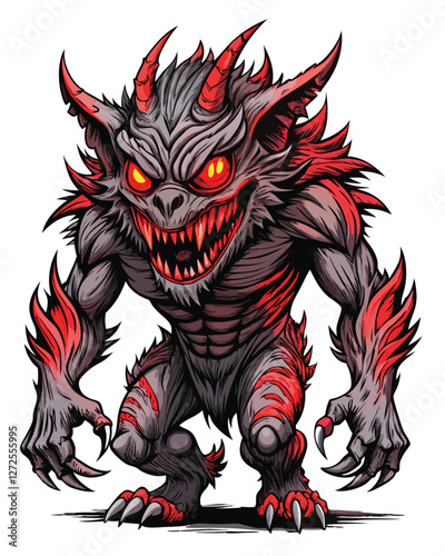 Render a terrifying shapeshifting shadow monster, amorphous and vaguely humanoid, with intensely glowing red eyes, set against a dark, atmospheric background.