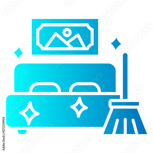 BEDROOM CLEANING vector single icon with a glyph gradient style	