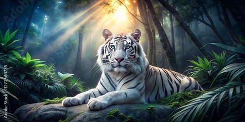 Rare White Bengal Tiger in Low Light, Stunning Amur Albino Wildlife Photo