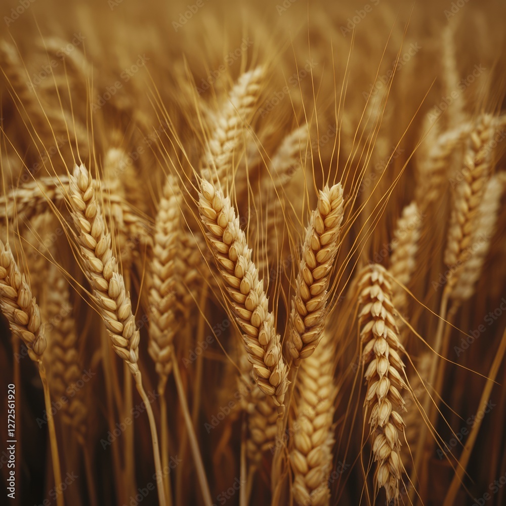 Golden wheat field swaying gently in the breeze under a clear blue sky Golden wheat field swaying gently in the breeze under a clear blue sky