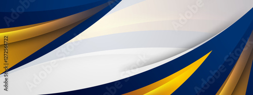 blue, gold, and white abstract design background with blue, gold, and white curves. Suitable for backgrounds, branding, marketing materials, and modern artistic concepts.