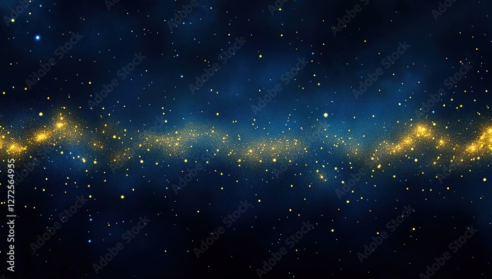 Obraz premium Golden Dust Sparkles Across the Night Sky, Celestial Galaxy Shimmers Brightly