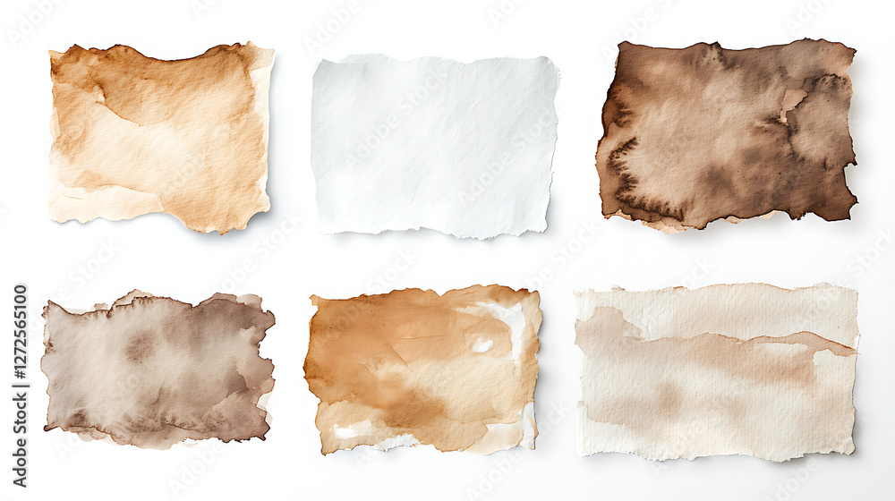Fototapeta premium Artistic collection of textured watercolor paper in various colors and styles.