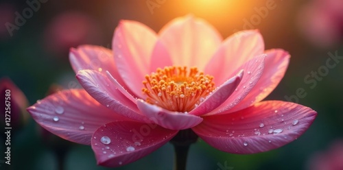 Lacelike petals, glistening beads, dawn's embrace , morning, bright